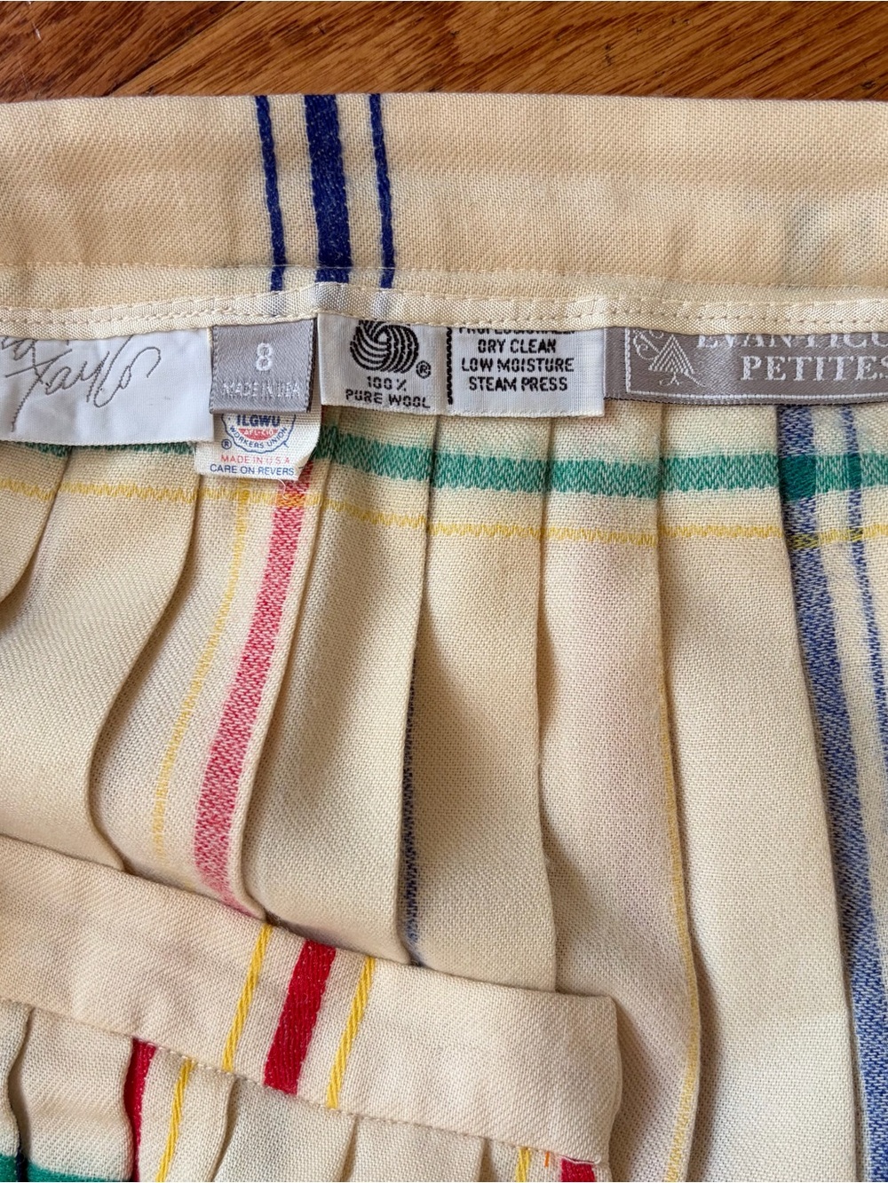 Vintage Evan Picone Plaid Wool Pleated Skirt Red Blue Ivory Sz 8 Tartan Academia - Picture 5 of 12